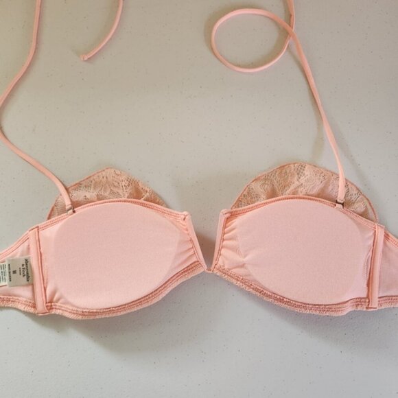 Abercrombie Peach Pink Crochet Ruffle Bandeau Halter Swimsuit Bikini Top Swim - Picture 5 of 8